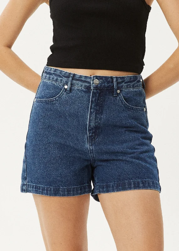 Pleated shorts – Shorts with pleats at the waist for extra volume or texture, creating a more sophisticated appearance.AFENDS Womens Seventy Threes - Denim Shorts - Authentic Blue