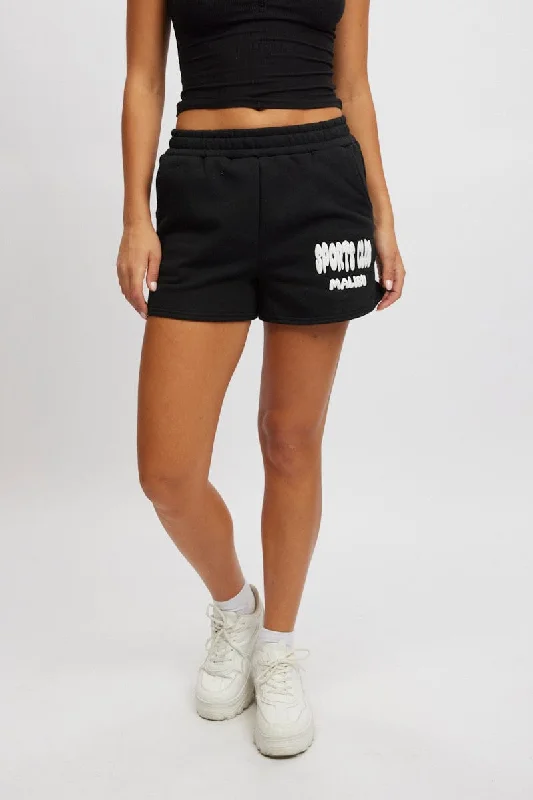 Culottes – Wide-legged, knee-length or mid-calf shorts that resemble a skirt but are more comfortable and practical.Black Track Shorts High Rise Elastic Waist