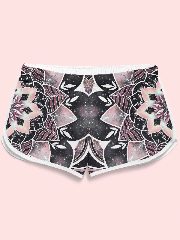 Velvet shorts – Luxurious, soft shorts made from velvet material, often worn for more festive or evening occasions.Galactic Rose Retro Shorts