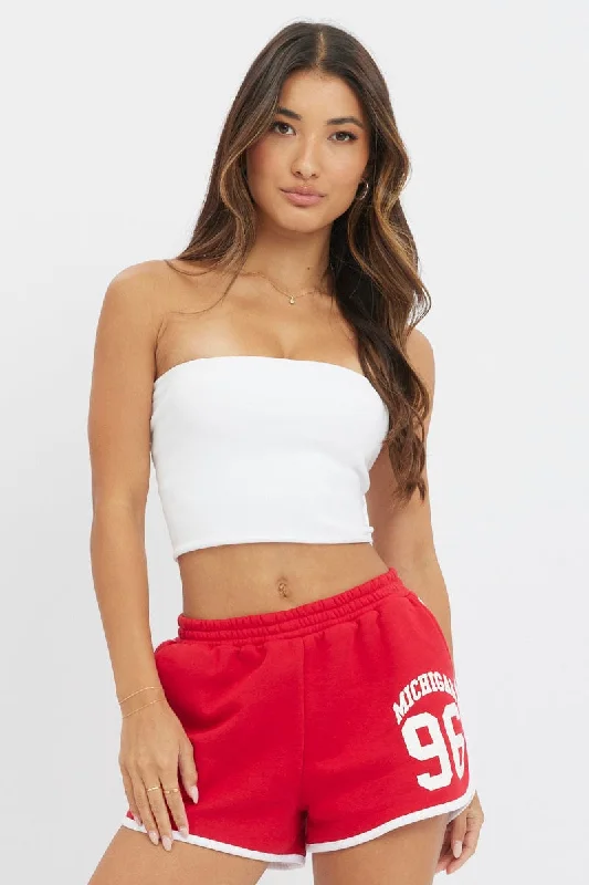 Drawstring shorts – Shorts with a drawstring at the waist for adjustable comfort.Red Track Shorts High Rise Elastic Waist