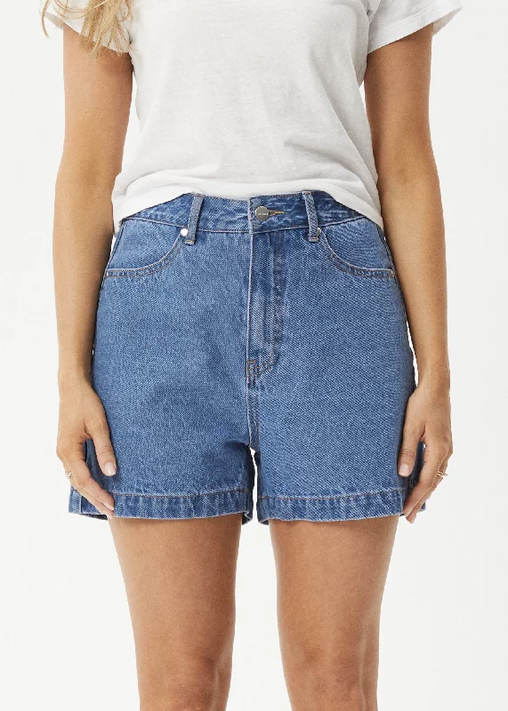 Bermuda shorts – Knee-length shorts that offer a more conservative and comfortable fit.AFENDS Womens Seventy Threes - Denim Shorts - Worn Blue