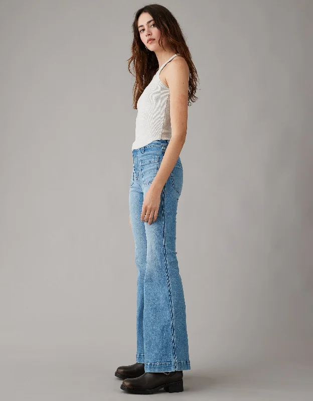 Palazzo trousers – Wide-leg trousers made from light, flowy fabric, often associated with a chic or bohemian look.AE Next Level Festival Flare Jean