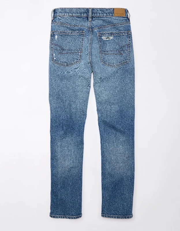 High-waisted trousers – Trousers that sit above the waistline for a flattering, elongating look.AE Stretch Super High-Waisted Ripped Ankle Straight Jean