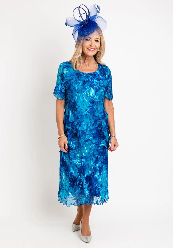 Slip dress – Simple, silky dress with spaghetti straps, resembling a slip, often worn casually or for evening wear.Allison Printed Silk Layered Midi Dress, Royal Blue