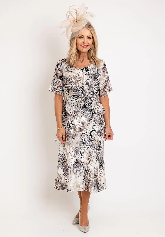 Slip dress – Simple, silky dress with spaghetti straps, resembling a slip, often worn casually or for evening wear.Allison Printed Silk Layered Midi Dress, Beige