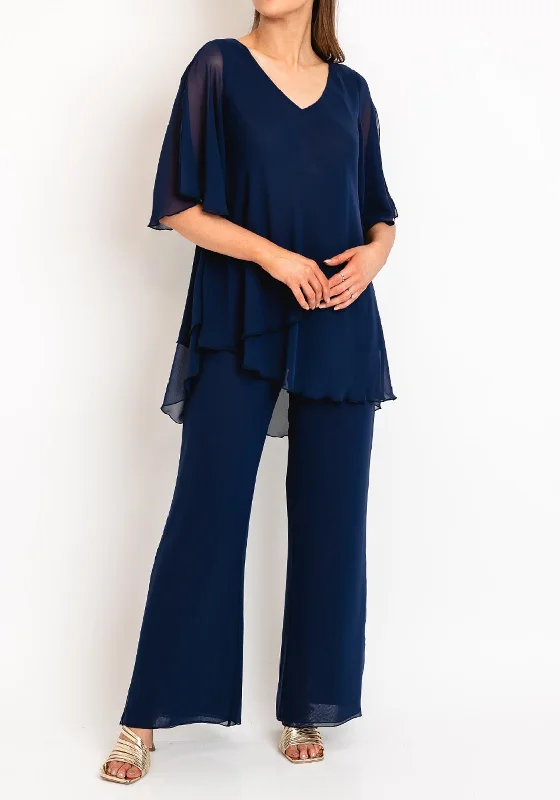 V-neck dress – Dress with a V-shaped neckline that flatters the chest and elongates the neck.Allison Layered Top & Trousers Two Piece, Navy