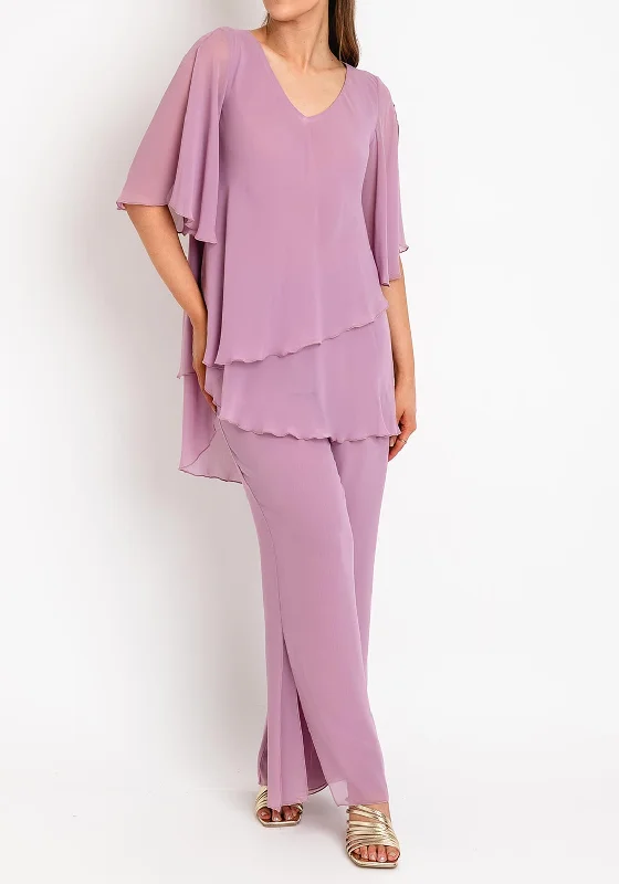 Maxi dress – Long dress that typically reaches the ankles or floor, offering a flowing and elegant look.Allison Layered Top & Trousers Two Piece, Dusty Pink