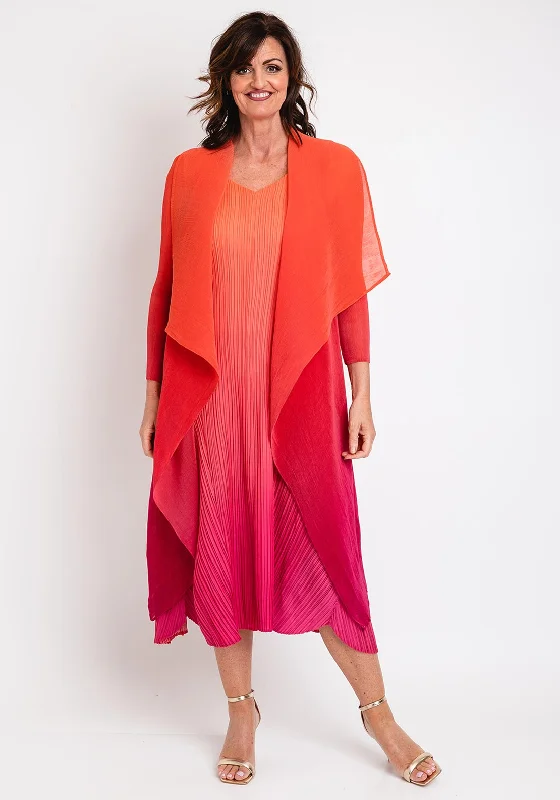 A-line dress – Dress that is fitted at the top and gradually flares out, creating an A-shape silhouette.Alquema One Size Ombre Chiffon Dress & Jacket, Flame