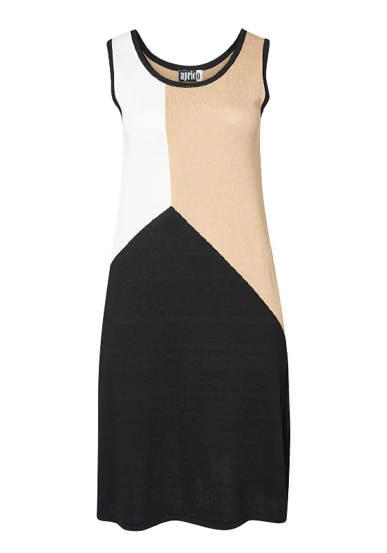 Slip dress – Simple, silky dress with spaghetti straps, resembling a slip, often worn casually or for evening wear.Aprico Curve Paurora Colour Block Knit Midi Dress, Black