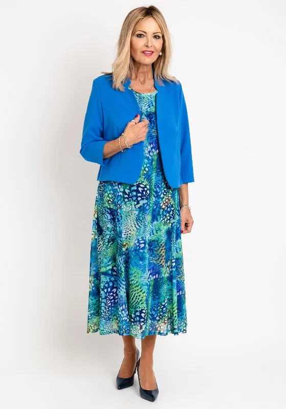 Tea-length dress – Dress that falls between the knee and ankle, perfect for more formal or vintage-inspired occasions.Avalon Two Piece Bolero & Dress, Blue & Green