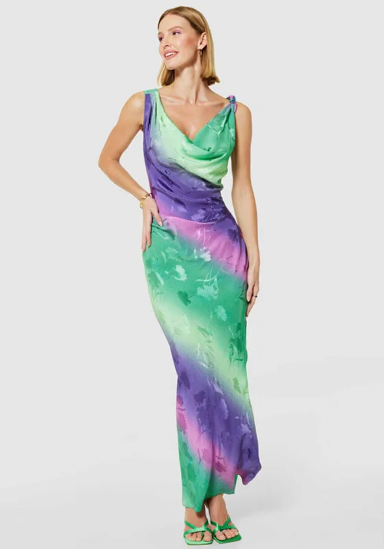 Ball gown dress – Formal, full-skirted dress often worn for weddings, proms, or galas.Closet London Ombre Cowl Neck Long Slip Dress, Purple