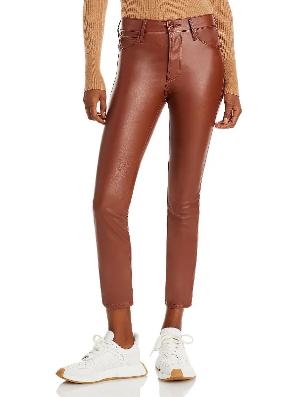 Slim-fit trousers – Trousers that are form-fitting and narrow through the legs.Dazzler Womens Faux Leather Mid-Rise Ankle Pants