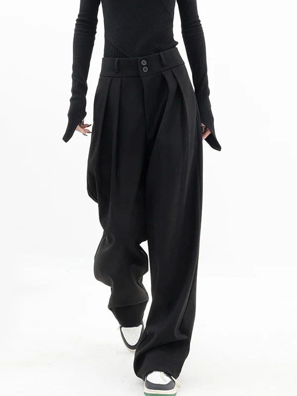 Pleated trousers – Trousers with folds or pleats in the front, often adding volume or texture to the garment.BerryBetty - Double Buttons Wide Leg Dress Pants