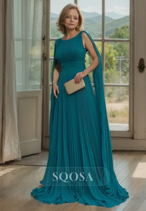 Off-the-shoulder dress – Dress with sleeves or straps that sit below the shoulders, exposing the upper arms.Scoop-Neck Spaghetti Straps Pleated A-Line Mother of the Bridal Dress Sleeveless with Train Dress for Wedding