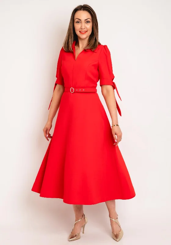 Sheath dress – Form-fitting dress that hugs the body and typically hits just above or at the knee.Ella Boo Collar Belted Fit and Flare Dress, Red