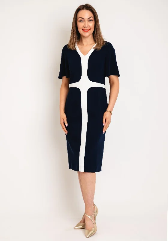 Slip dress – Simple, silky dress with spaghetti straps, resembling a slip, often worn casually or for evening wear.Ella Boo Contrast V Neck Pencil Dress, Navy