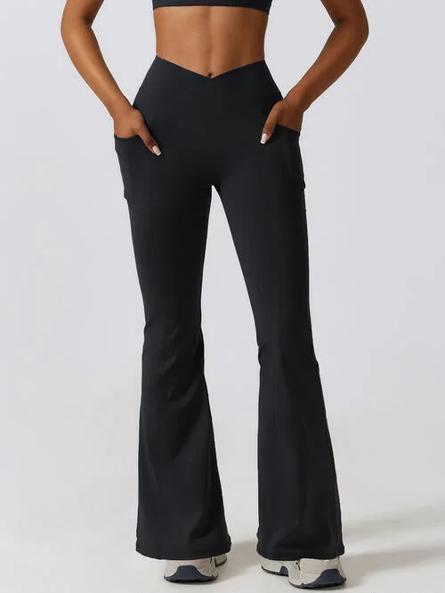 Denim trousers – Made from denim fabric, often resembling jeans but styled as more formal trousers.BerryBetty - Flare Leg Active Pants with Pockets