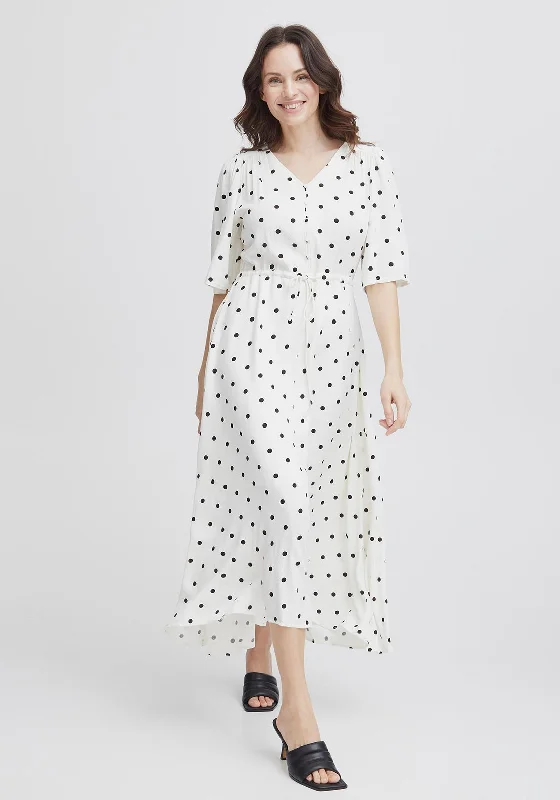 Tea-length dress – Dress that falls between the knee and ankle, perfect for more formal or vintage-inspired occasions.Fransa Kamma Polka Dot Long Dress, White