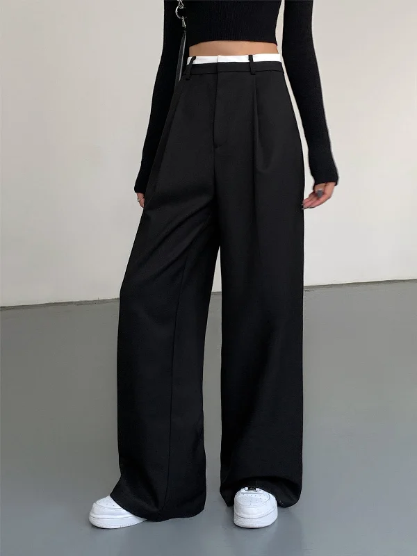 Booty-lifting trousers – Trousers designed with specific stitching or structure to enhance the shape of the rear.BerryBetty - Full Length Contrast Trim Wide Leg Pants