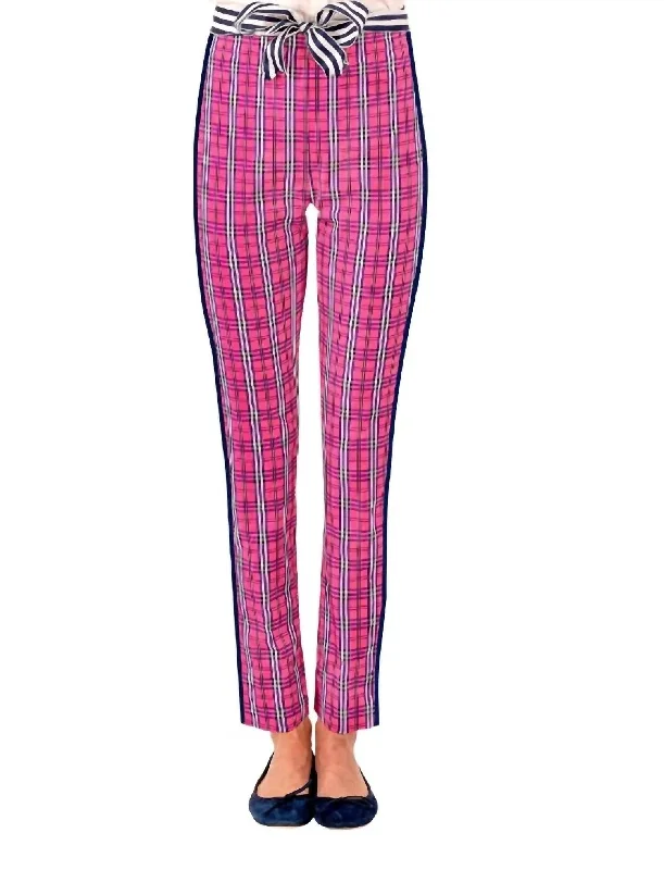 Booty-lifting trousers – Trousers designed with specific stitching or structure to enhance the shape of the rear.Gripeless Pull On Pant - Sunshine Plaid In Pink