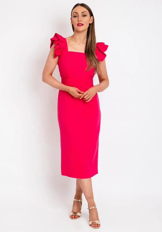 Tea-length dress – Dress that falls between the knee and ankle, perfect for more formal or vintage-inspired occasions.Herysa Iris Ruffle Sleeve Midi Dress, Fuchsia