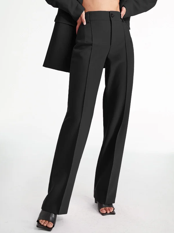 Booty-lifting trousers – Trousers designed with specific stitching or structure to enhance the shape of the rear.BerryBetty - High Waisted Pleat Front Solid Colored Straight Leg Trousers