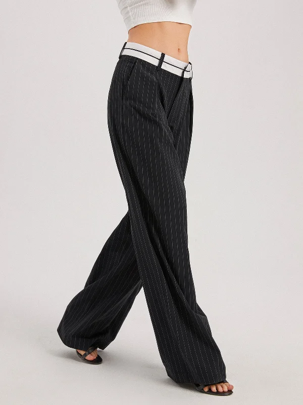 Stretch trousers – Trousers made with a small amount of spandex or elastane for added stretch and flexibility.BerryBetty - Ivory Glow Pinstripe Wide Leg Pants