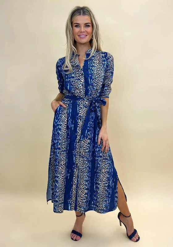 V-neck dress – Dress with a V-shaped neckline that flatters the chest and elongates the neck.Kate & Pippa Capri Animal Print Midi Dress, Blue Multi