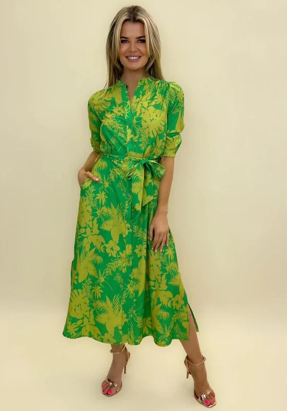 Bodycon dress – Tight-fitting dress that hugs the body and emphasizes curves.Kate & Pippa Capri Leaf Print Midi Dress, Flower Green