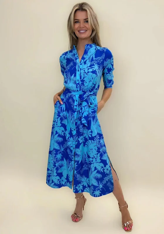 Corset dress – Dress designed with a built-in corset or lace-up feature to create a cinched, structured waist.Kate & Pippa Capri Leaf Print Midi Dress, Flower Blue