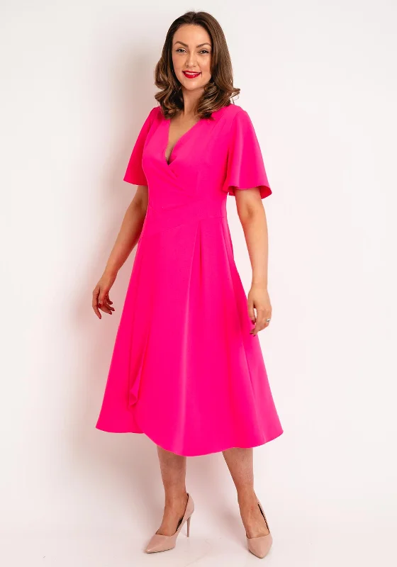 Peplum dress – Dress with a flared ruffle or extra fabric at the waist, adding volume and shaping to the lower half.Kate Cooper Mock Wrap Midi Dress, Pink