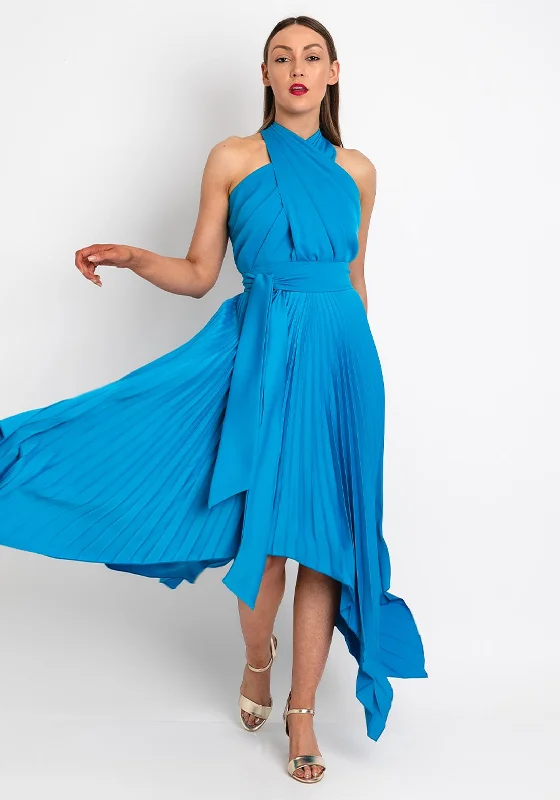 Wrap dress – Dress that wraps around the body and ties at the waist, creating a flattering and adjustable fit.Kevan Jon Vienna Halter Neck Maxi Dress, Marine Blue