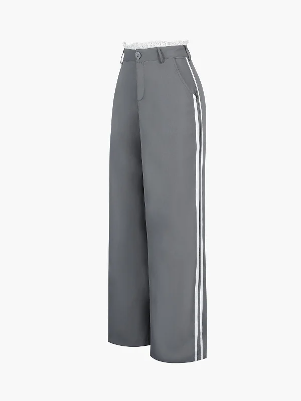 Tapered trousers – Trousers that narrow toward the ankle, creating a more fitted, streamlined look.BerryBetty - Lace Trim Waistband Straight Leg Pants