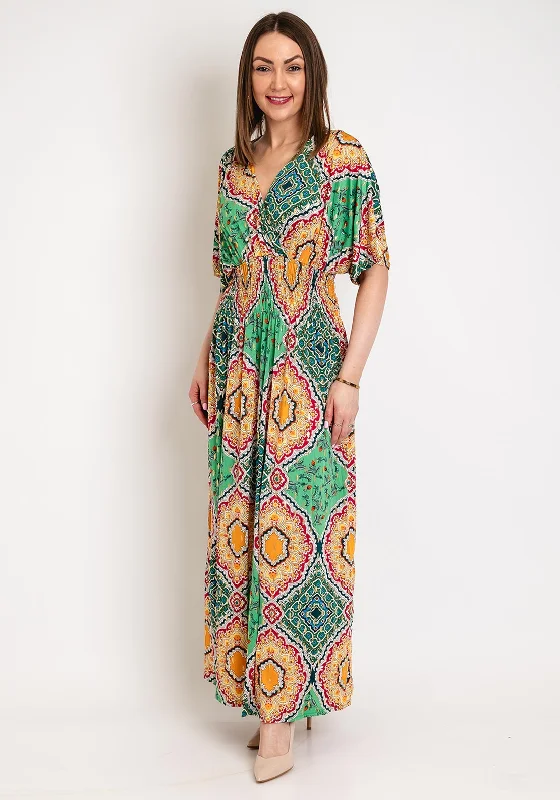 Tulle dress – Dress made with soft, voluminous tulle fabric, often worn for formal occasions or as part of a bridal outfit.Serafina Collection One Size Ornate Print Maxi Dress, Green Multi