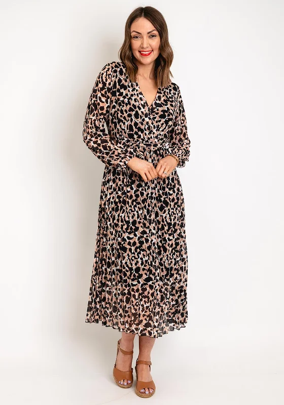 Slip dress – Simple, silky dress with spaghetti straps, resembling a slip, often worn casually or for evening wear.Serafina Collection One Size Leopard Print Pleated Midi Dress, Brown