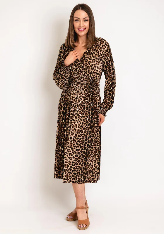 Sheath dress – Form-fitting dress that hugs the body and typically hits just above or at the knee.Serafina Collection One Size Leopard Prin Midi Dress, Brown