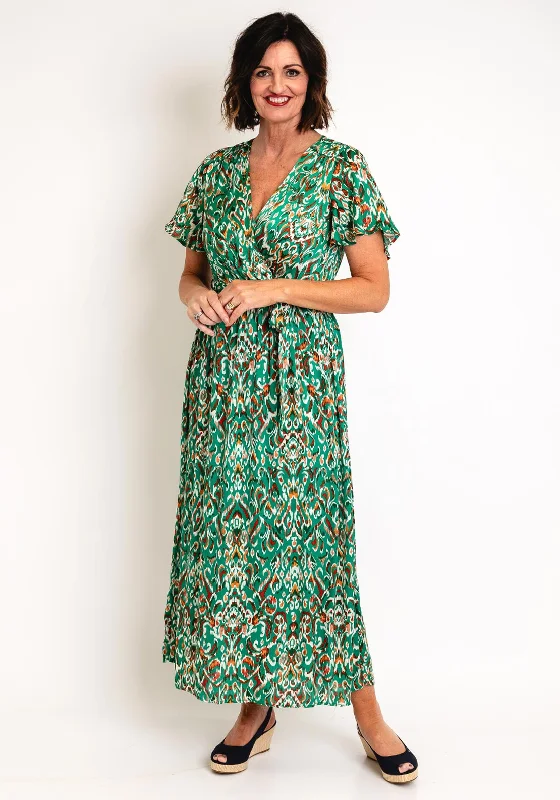 Boho dress – Dress with a relaxed, bohemian style, often featuring flowing fabric, ethnic prints, or vintage details.Serafina Collection Animal Print Wrap Dress, Green