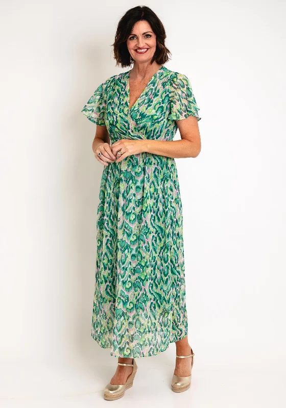 Tea-length dress – Dress that falls between the knee and ankle, perfect for more formal or vintage-inspired occasions.Serafina Collection Abstract Print Wrap Dress, Green