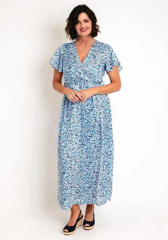 Empire waist dress – Dress with a high waistline, just under the bust, for a flattering silhouette.Serafina Collection Blurred Print Wrap Dress, Blue