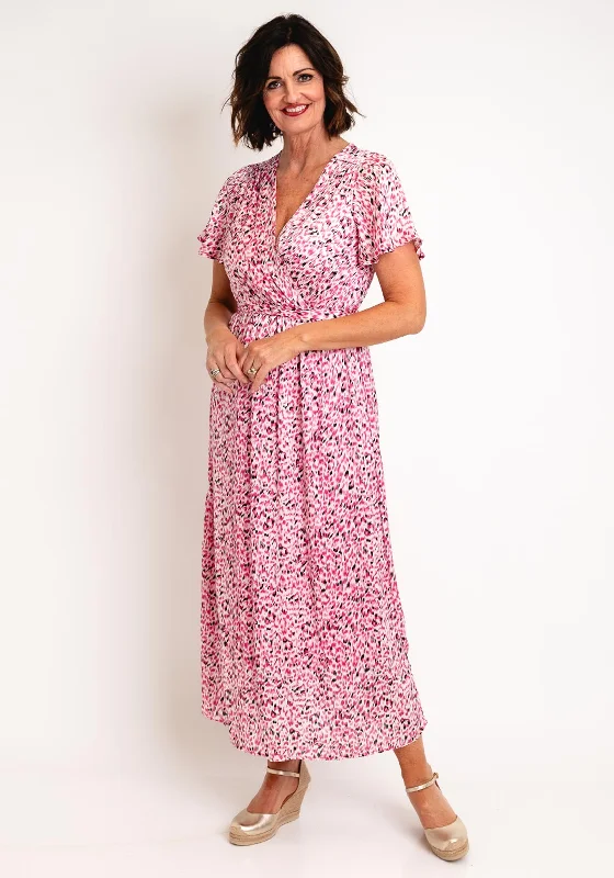 T-shirt dress – Casual dress made from T-shirt-like material, typically loose-fitting and comfortable.Serafina Collection Blurred Print Wrap Dress, Pink