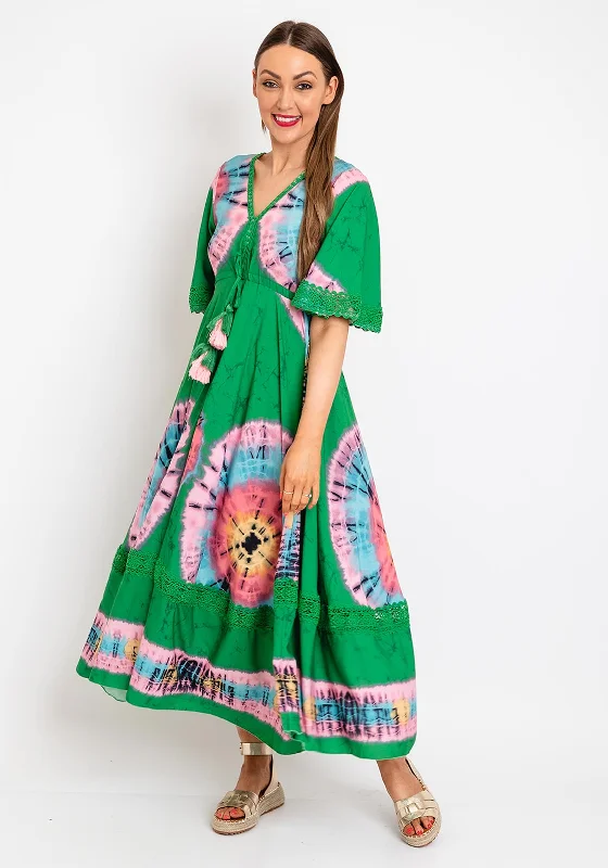 Empire waist dress – Dress with a high waistline, just under the bust, for a flattering silhouette.The Serafina Collection Tie Dye Print Maxi Dress, Green