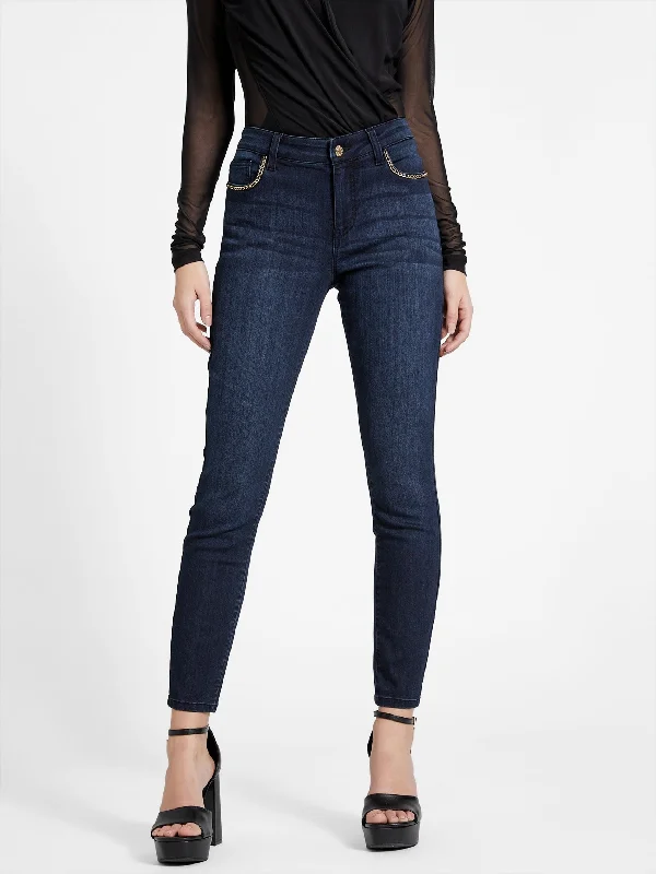 Button-front trousers – Trousers that feature a row of buttons along the waistband for a stylish detail.Larissa Chain-Link Jeans