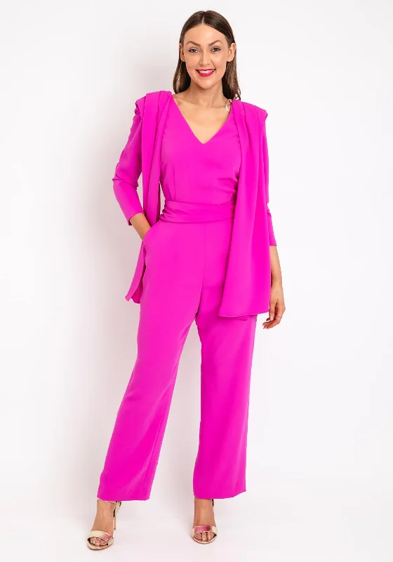 Tea-length dress – Dress that falls between the knee and ankle, perfect for more formal or vintage-inspired occasions.Laura Bernal Cape Shoulder Jumpsuit, Fuchsia