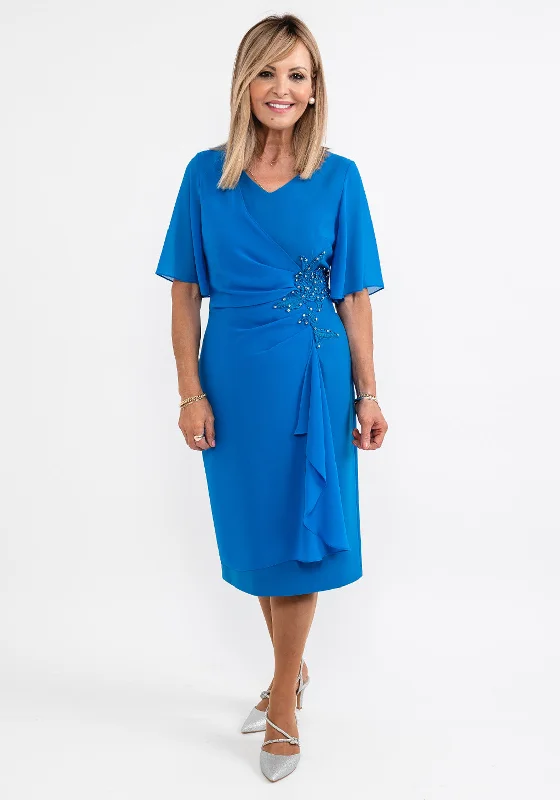 Slip dress – Simple, silky dress with spaghetti straps, resembling a slip, often worn casually or for evening wear.Lizabella Applique Waist Chiffon Ruched Midi Dress, Blue