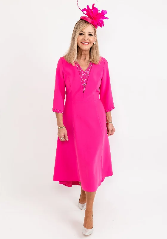 Slip dress – Simple, silky dress with spaghetti straps, resembling a slip, often worn casually or for evening wear.Lizabella Embellished Neck A-Line Dress, Hot Pink