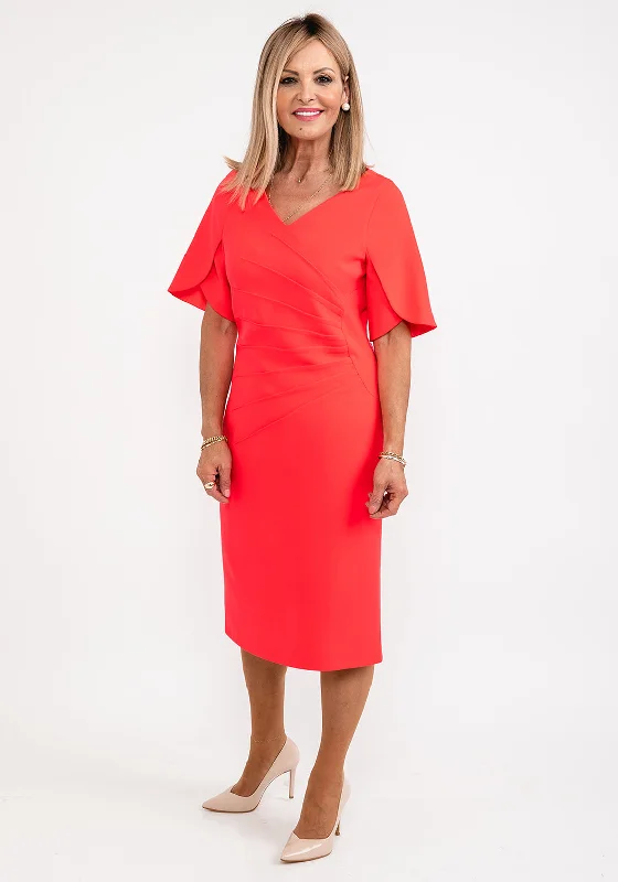 Midi dress – Dress that falls to the mid-calf, giving a balanced, modest, yet stylish appearance.Lizabella Pleated Tulip Sleeves Pencil Dress, Red