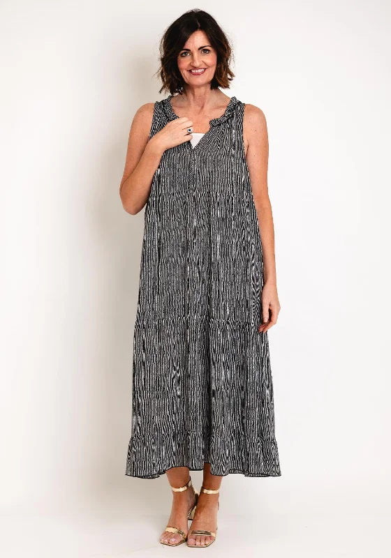 Slip dress – Simple, silky dress with spaghetti straps, resembling a slip, often worn casually or for evening wear.Malissa J One Size Frill Neck Tiered Maxi Dress, Black