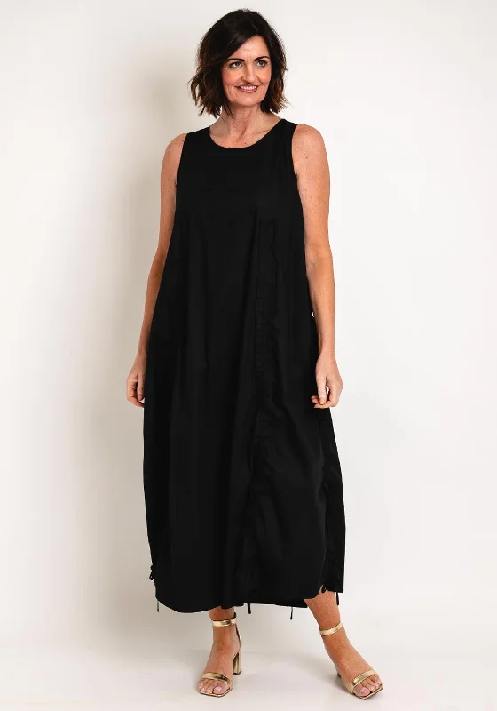 Slip dress – Simple, silky dress with spaghetti straps, resembling a slip, often worn casually or for evening wear.Malissa J Drawstring Detail Cotton Maxi Dress, Black