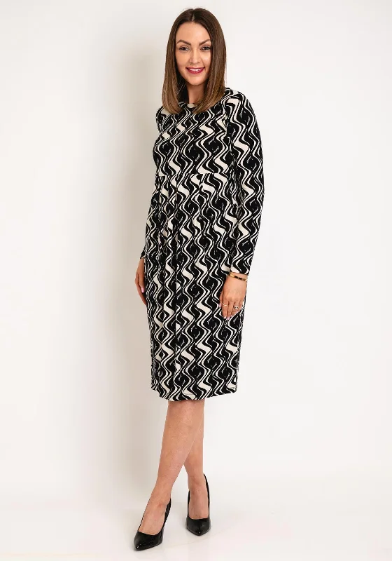 Cocktail dress – Dress typically worn for semi-formal events, often knee-length or slightly above.Masai Namo Wavy Print Knee Length Dress, Black