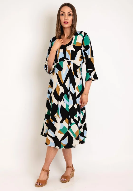 Shift dress – Loose, straight-cut dress that doesn't define the waist, offering a more relaxed fit.Masai Brisa Geo Print Midi A-Line Dress, Green Lake